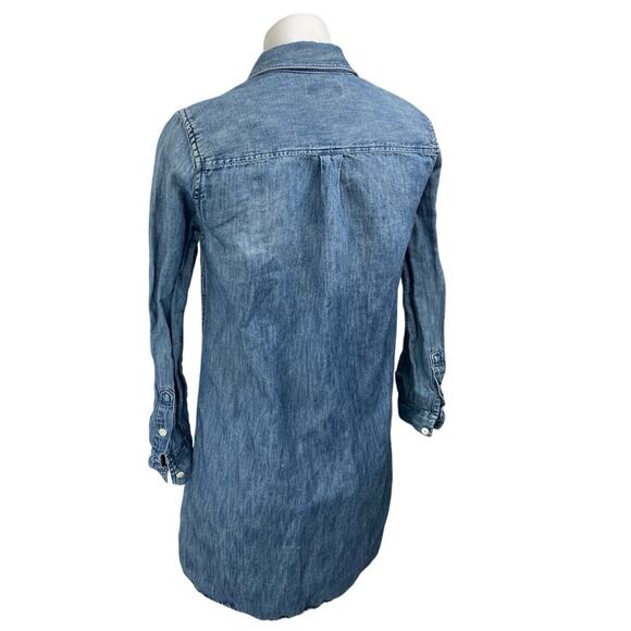 J.Crew Blue Long Sleeve Chambray Denim Jeans Button Front Mini Shirt Dress Sz 4 - Picture 3 of 4
